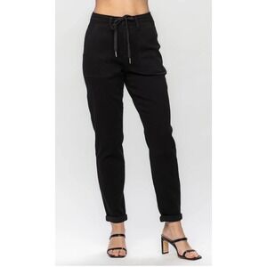 JUDY BLUE High Waist Drawstring Jogger Jeans Size 15/32 Black NEW Casual
